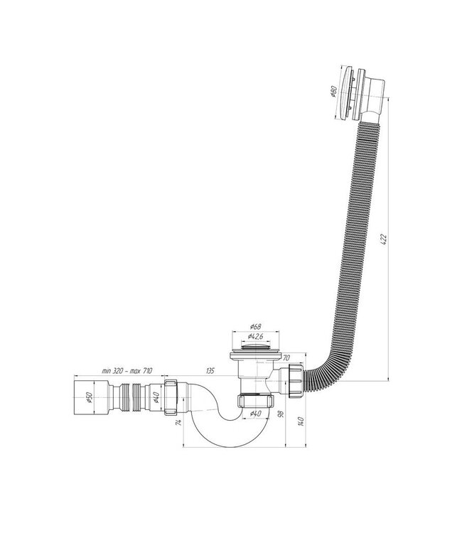 Badsifon Aloni flexibele afvoerbuis met crepine Ø50mm