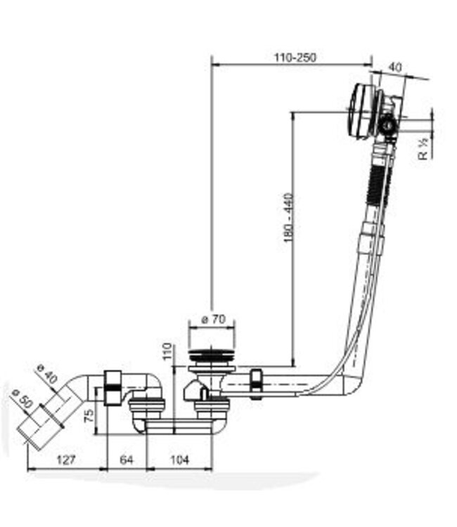 Badsifon Wiesbaden Badafvoer en overloopcombinatie met vulfunctie en pop-up waste chroom
