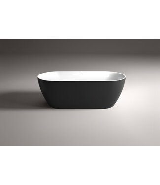 SANI-SUPPLY Vrijstaand Bad 180x80x60cm Zwart - Wit Moon Ovaal Acryl Met Afsluitbare Klikplug