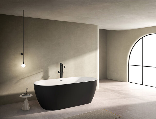 Vrijstaand Bad 180x80x60cm Zwart - Wit Moon Ovaal Acryl Met Afsluitbare Klikplug