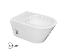 Wiesbaden Stereo Hangtoilet met bidet kraan Koud Randloos Mat Wit excl. wc-bril