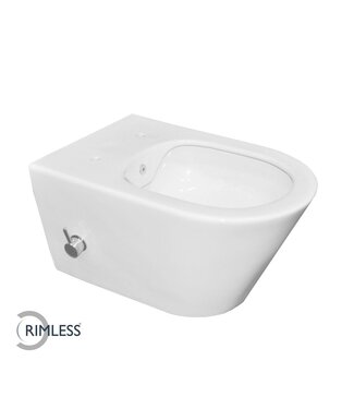 Wiesbaden Wiesbaden Stereo Hangtoilet met bidet kraan Koud Randloos Mat Wit excl. wc-bril