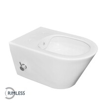 Wiesbaden Stereo Hangtoilet met bidet kraan Warm/Koud Randloos Mat Wit excl. wc-bril