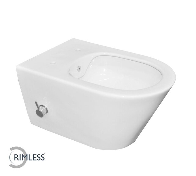 Stereo Hangtoilet met bidet kraan Warm/Koud Randloos Mat Wit excl. wc-bril Stereo Hangtoilet met bidet kraan Warm/Koud Randloos Mat Wit excl. wc-bril