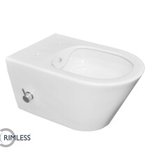 Wiesbaden Stereo Hangtoilet met bidet kraan Warm/Koud Randloos Wit excl. wc-bril