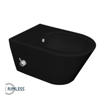 Stereo Hangtoilet met bidet kraan Warm/Koud Mat Zwart Randloos excl. wc-bril