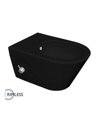Wiesbaden Wiesbaden Stereo Hangtoilet met bidet kraan Warm/Koud Mat Zwart Randloos excl. wc-bril