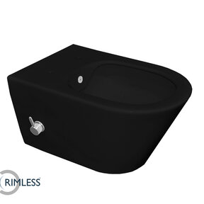 Wiesbaden Stereo Hangtoilet met bidet kraan Koud Mat Zwart Randloos excl. wc-bril