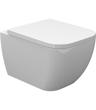 Wiesbaden Wiesbaden Sky Randloos Hangtoilet Verkort vierkant Wit incl. wc-bril