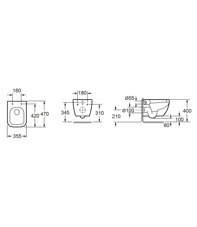 Wiesbaden Sky Randloos Hangtoilet Verkort vierkant Wit incl. wc-bril