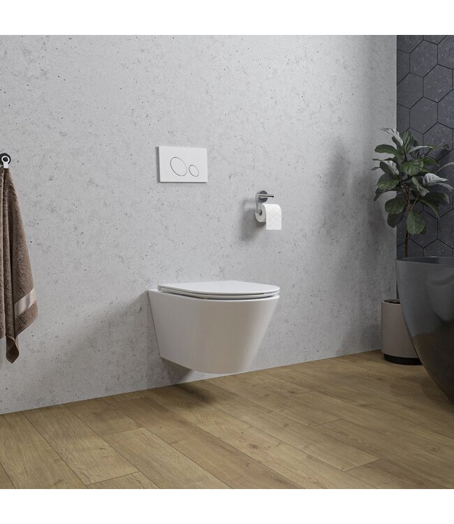 Wiesbaden Stereo Randloos Hangtoilet Glans Wit incl. Wc-bril Flatline