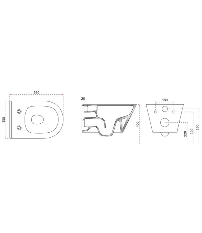 Wiesbaden Stereo Randloos Hangtoilet Glans Wit incl. Wc-bril Flatline