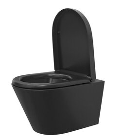 Wiesbaden Stereo Randloos Hangtoilet Mat Zwart incl. Wc-bril Vesta