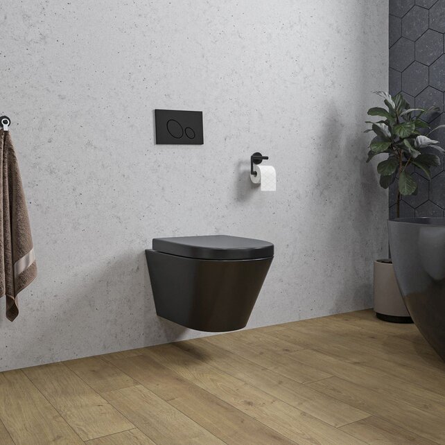 Stereo Randloos Hangtoilet Mat Zwart incl. Wc-bril Vesta