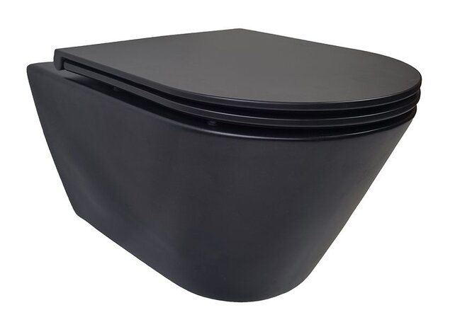 Stereo Randloos Hangtoilet Mat Zwart incl. Wc-bril Flatline