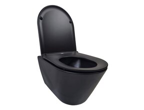 Wiesbaden Stereo Randloos Hangtoilet Mat Zwart incl. Wc-bril Flatline