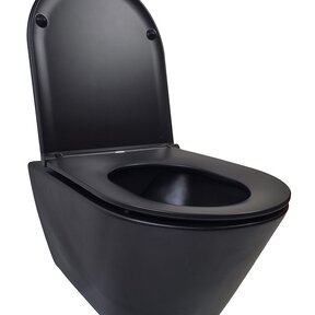Wiesbaden Stereo Randloos Hangtoilet Mat Zwart incl. Wc-bril Flatline