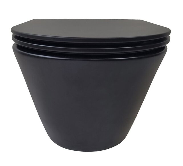 Stereo Randloos Hangtoilet Mat Zwart incl. Wc-bril Flatline