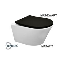 Vesta randloos hangtoilet mat wit met shade slim Wc-bril mat zwart