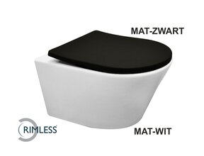 Wiesbaden Vesta randloos hangtoilet mat wit met shade slim Wc-bril mat zwart