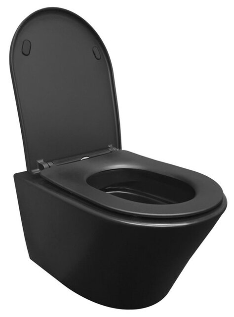 Vesta Randloos Hangtoilet Mat Zwart met Shade slim Wc-bril softclose en quick release