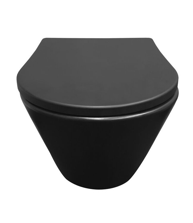 Wiesbaden Vesta Randloos Hangtoilet Mat Zwart met Shade slim Wc-bril softclose en quick release