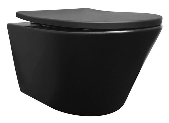 Vesta Randloos Hangtoilet Mat Zwart met Shade slim Wc-bril softclose en quick release