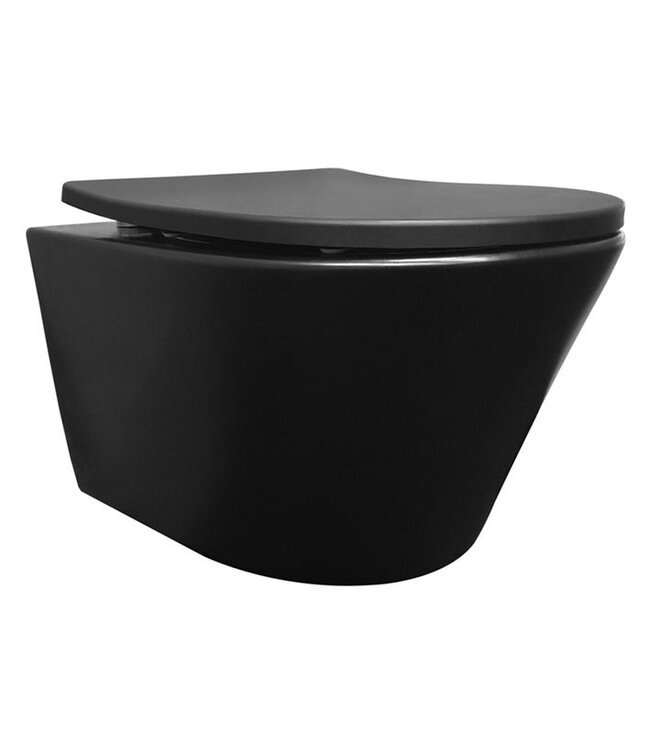 Wiesbaden Vesta Randloos Hangtoilet Mat Zwart met Shade slim Wc-bril softclose en quick release