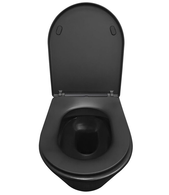 Wiesbaden Vesta Randloos Hangtoilet Mat Zwart met Shade slim Wc-bril softclose en quick release