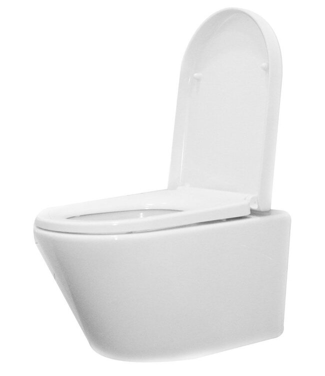 Wiesbaden Vesta wandcloset rimless Glans Wit met Vesta toiletzitting softclose en quick release