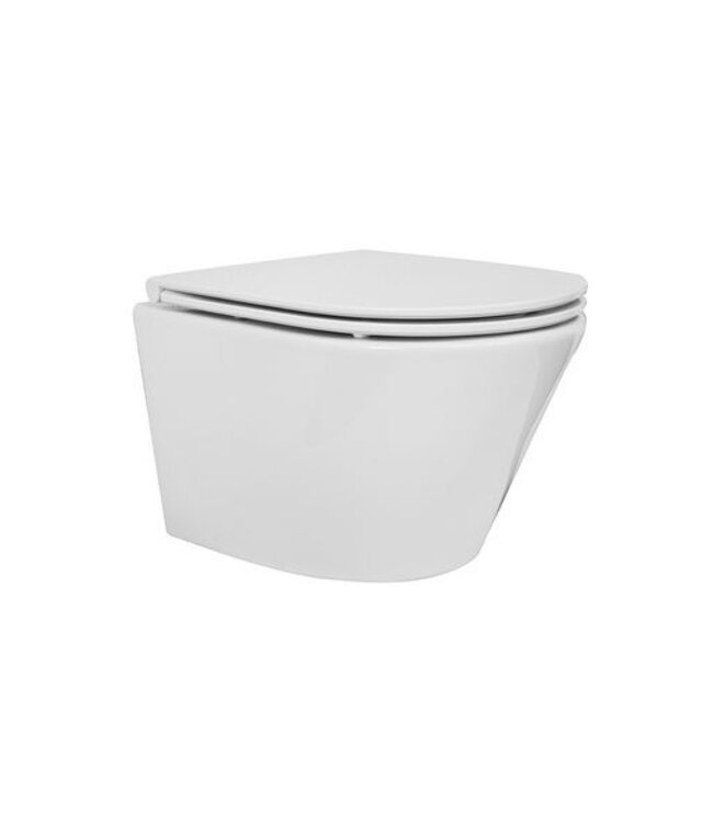 Vesta Verkort Hangtoilet Glans Wit Randloos met Flatline wc-bril