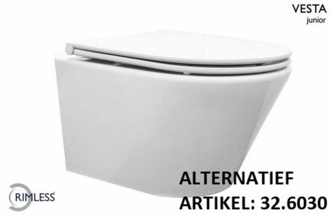 Vesta Verkort Hangtoilet Glans Wit Randloos met Flatline wc-bril