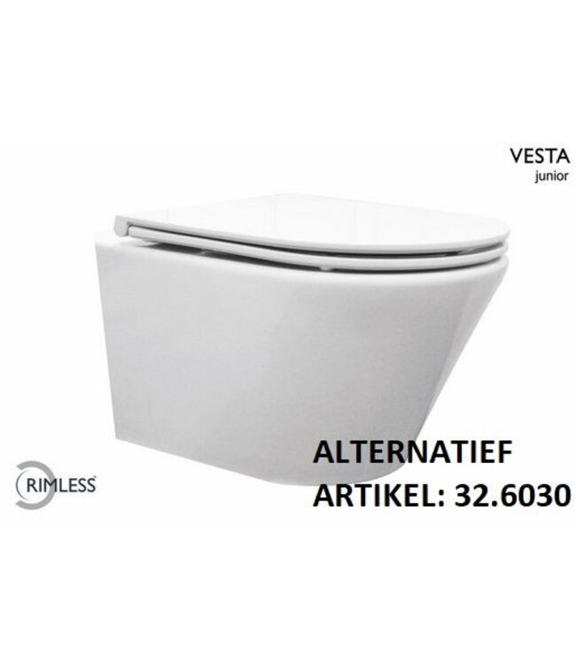 Vesta Verkort Hangtoilet Glans Wit Randloos met Flatline wc-bril