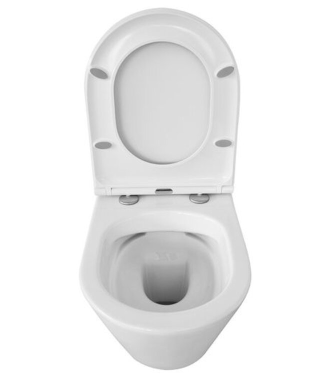 Vesta Verkort Hangtoilet Glans Wit Randloos met Flatline wc-bril