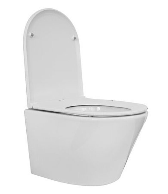 Vesta Verkort Hangtoilet Glans Wit Randloos met Flatline wc-bril