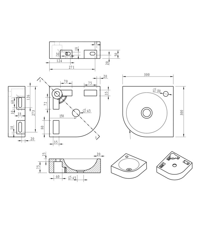 Wiesbaden Wiesbaden B-Stone Toilet Fontein Natuursteen 30x30cm hamerslag hoekfontein met kraangat