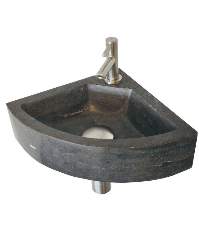 Wiesbaden B-Stone Toilet Fontein Natuursteen 30x30cm hoekfontein met kraangat