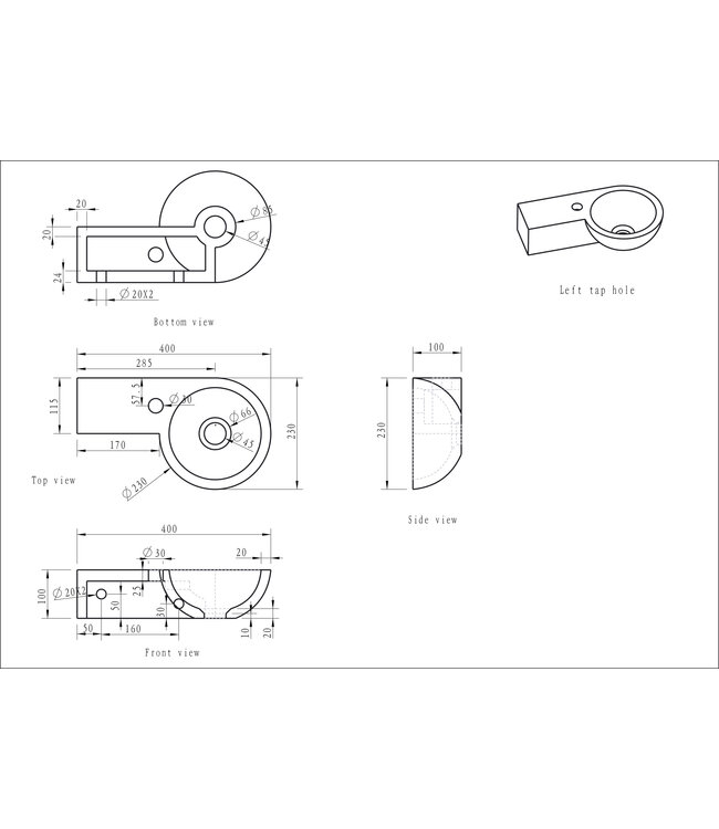 Toilet Fontein B-Stone Natuursteen Links Rond 40x23 cm