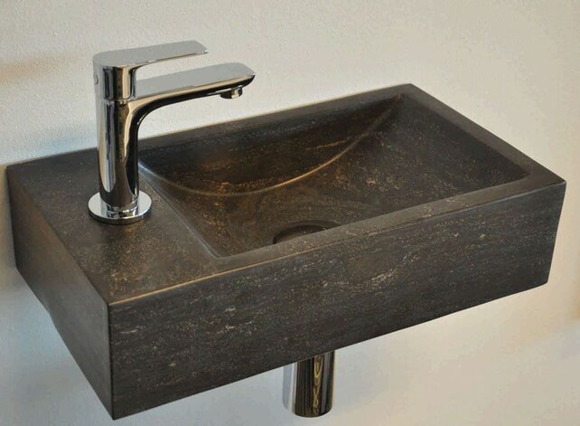 Wiesbaden Toilet Fontein B-Stone Natuursteen Links Rechthoek 40x22cm