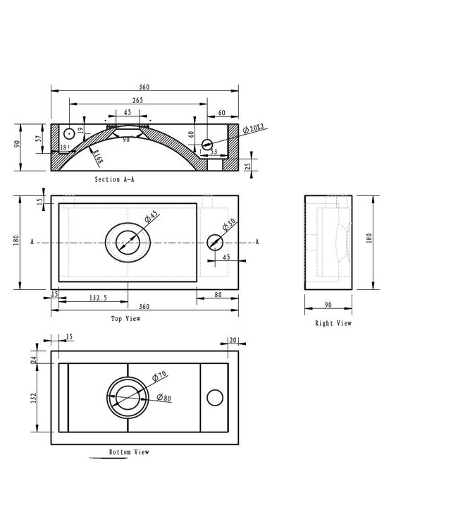Wiesbaden Wiesbaden Toilet Fontein B-Stone Natuursteen Links Rechthoek 36x18cm