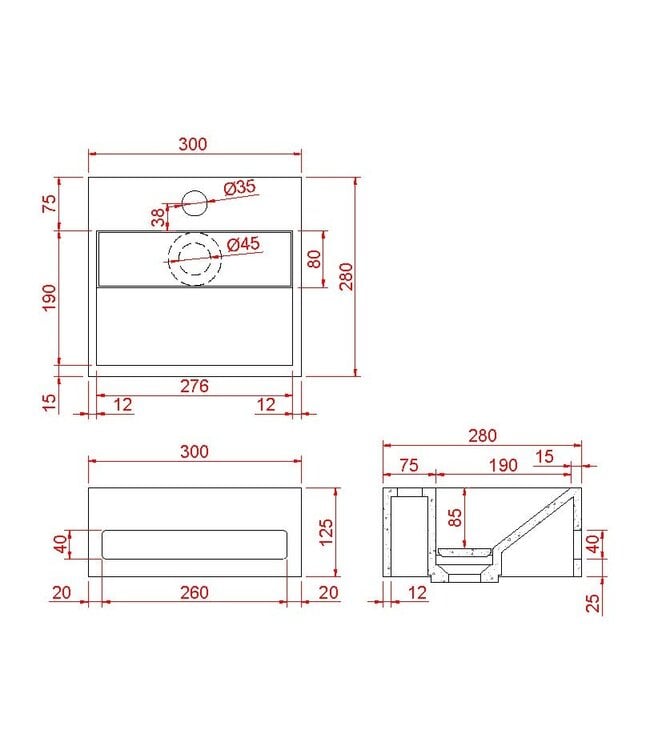 Toilet fontein Julia Mat Zwart Solid Surface 30x28x12,5 cm met kraangat
