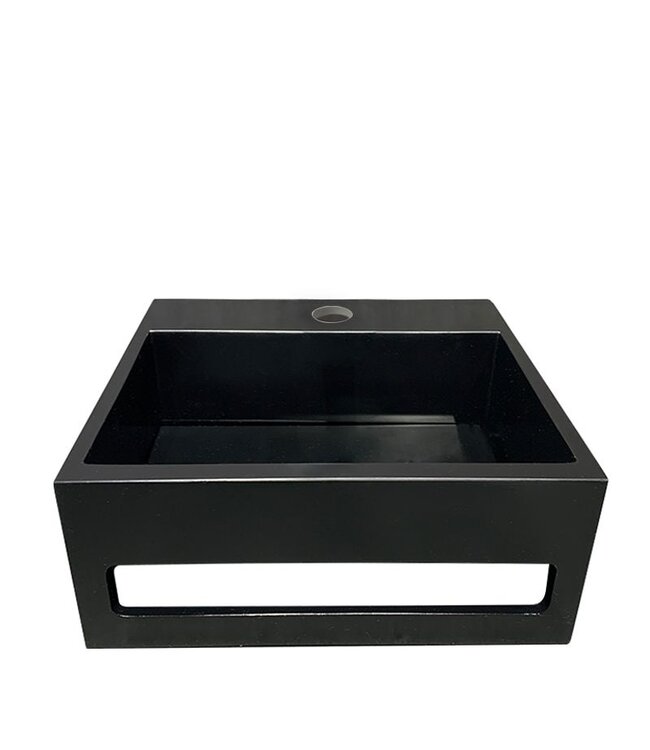 Wiesbaden Toilet fontein Jullia Mat Zwart Solid Surface 30x28x12,5 cm met kraangat