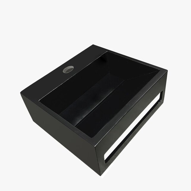 Toilet fontein Jullia Mat Zwart Solid Surface 30x28x12,5 cm met kraangat