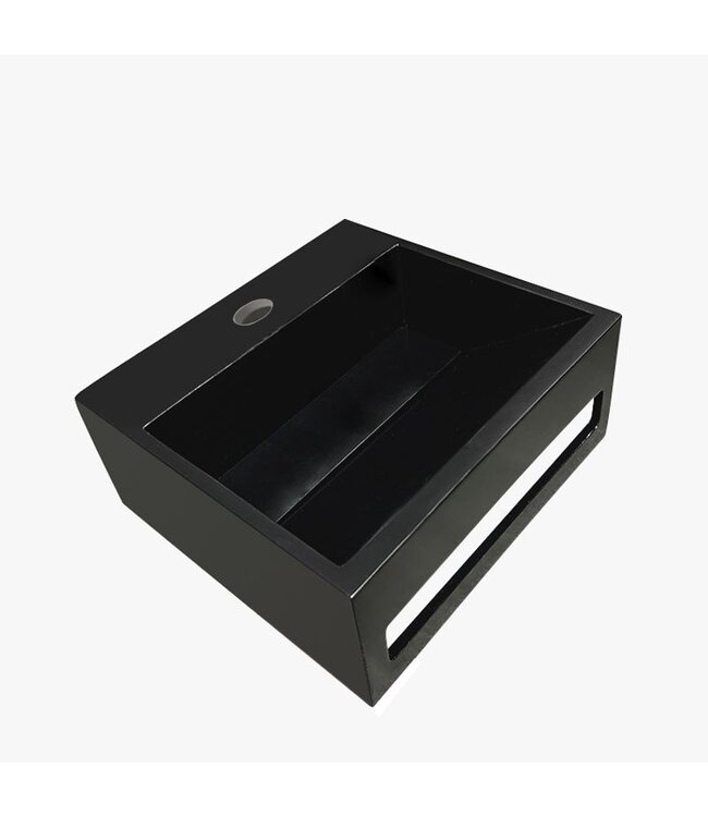 Wiesbaden Toilet fontein Jullia Mat Zwart Solid Surface 30x28x12,5 cm met kraangat