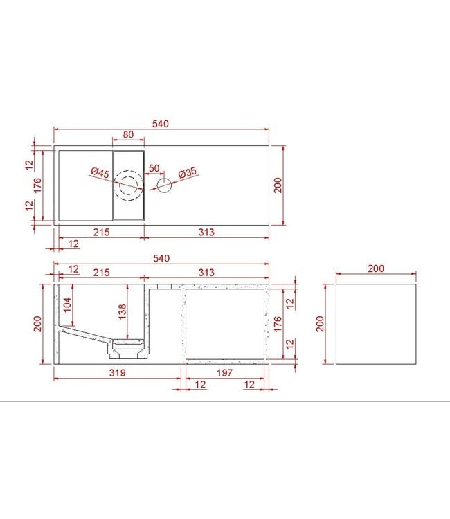 Toilet fontein Julia met Nis Mat Zwart Solid Surface 50x20x20 cm met kraangat