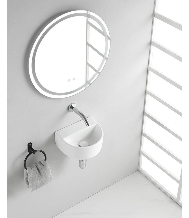 Wiesbaden Toilet fontein Lara Wit Halfrond met kraangat 30x25x12 cmWiesbaden Toilet fontein Lara Wit Halfrond met kraangat 30x25x12 cm