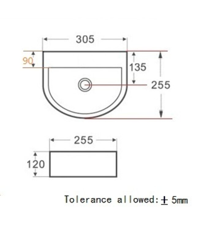 Toilet fontein Lara Wit Halfrond Zonder kraangat 30x25x12 cm