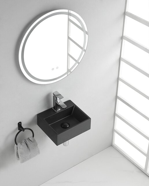Toilet fontein Leto Mat Zwart Quartz steen 33,5x29 cm met kraangat Toilet fontein Leto Mat Zwart Quartz steen 33,5x29 cm met kraangat