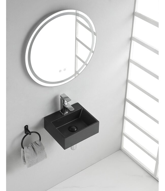 Wiesbaden Toilet fontein Leto Mat Zwart Quartz steen 33,5x29 cm met kraangat