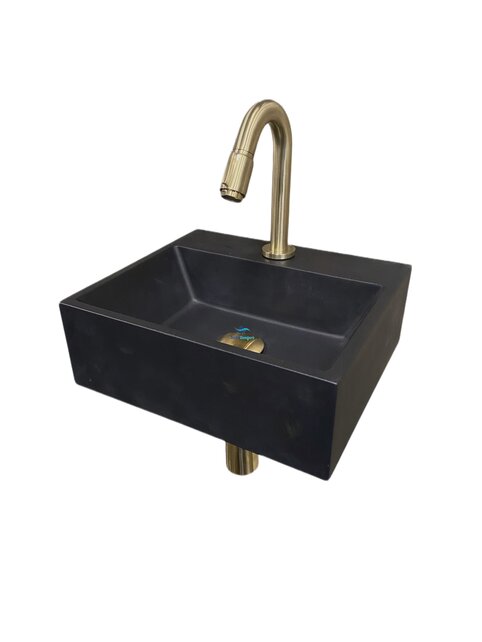 Toilet fontein Leto Mat Zwart Quartz steen 33,5x29 cm met kraangat Toilet fontein Leto Mat Zwart Quartz steen 33,5x29 cm met kraangat